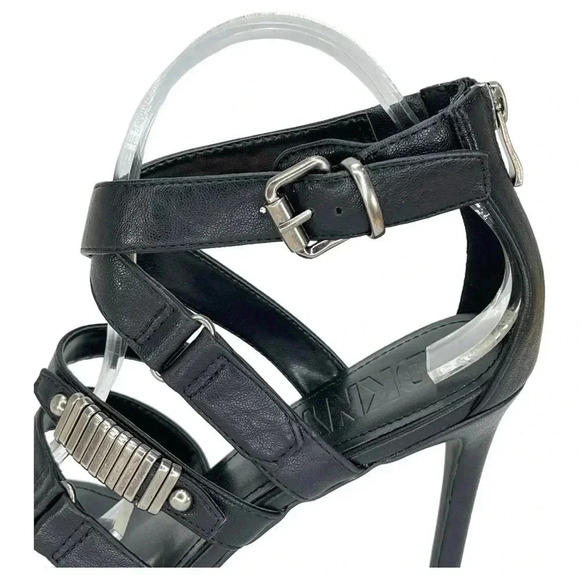 DKNY Deb Black Strappy Faux Leather Womens Heels Size 10M - Picture 8 of 16